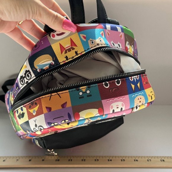 NINTENDO Animal Crossing Multicoloured Cartoon Print Zip Pockets Backpack Bag - Picture 15 of 16